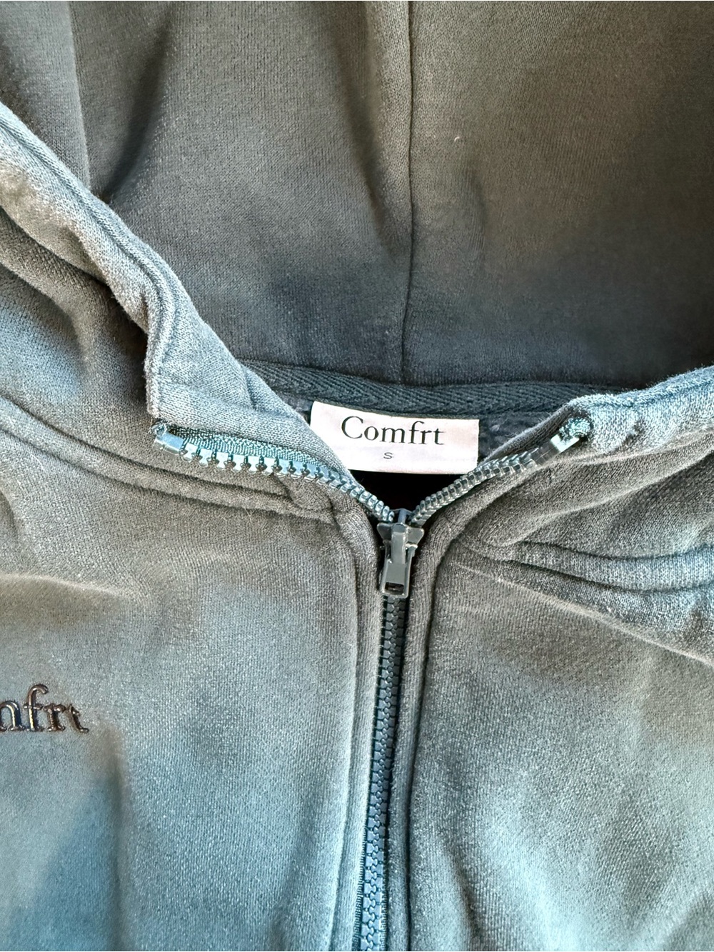 Comfort Cloud Zip Hoodie in Pine Adult Small | Dark Teal Cozy Zip-Up Hoodie - Picture 5 of 8